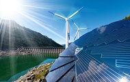 Windmill beside a mountain